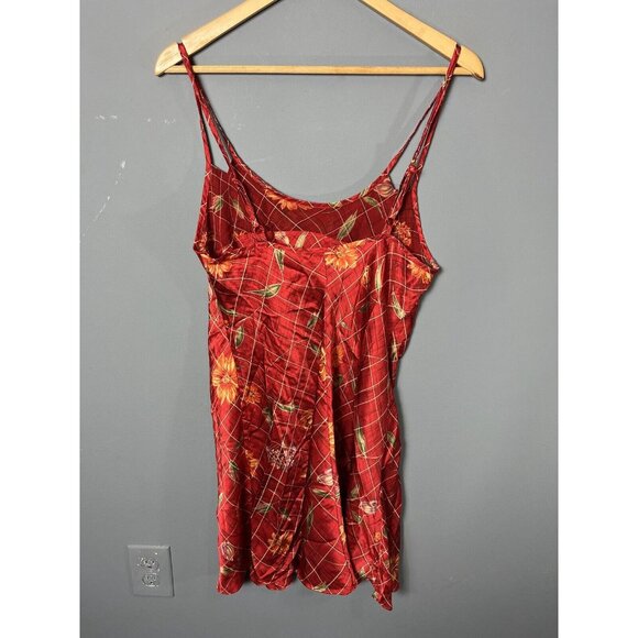 Vintage 90s Victoria's Secret L Red Floral Print 100% Silk Chemise Slip Dress - Picture 3 of 6
